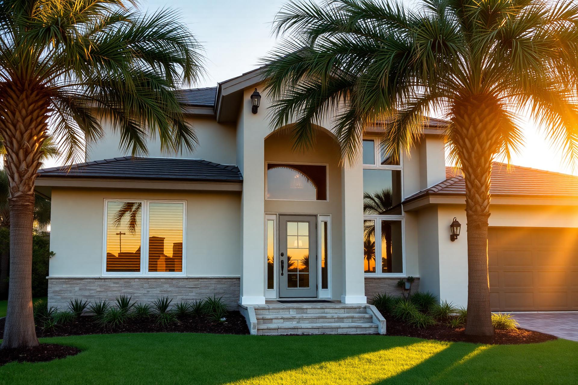 Beautifully remodeled Florida home exterior at golden hour